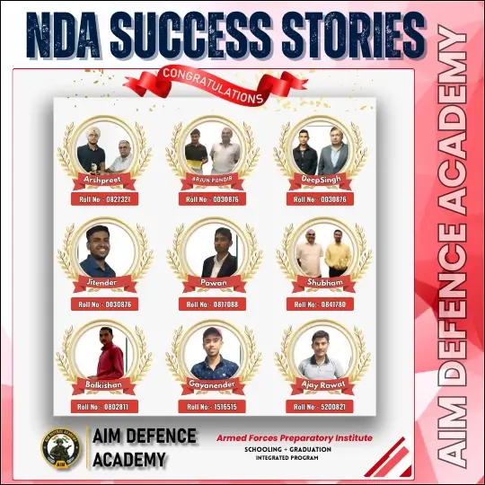 NDA achievers from AIM Defence Academy – Arshpreet, Arun Pundir, Deep Singh, Jitender, Pawan, Shubham, Balkishan, Gayanender, Ajay Rawat