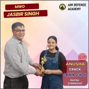 MWO Jasbir Singh awarding Anusha for Sainik School success