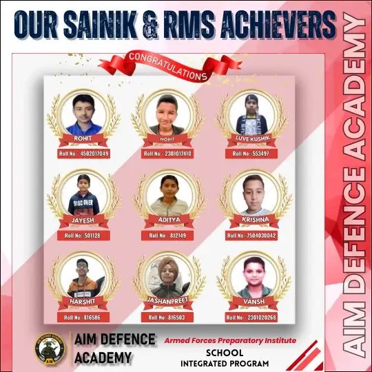 AIM Defence Academy Sainik & RMS Achievers – Rohit, Mohit, Luve Kushik, Jayesh, Aditya, Krishna, Harshit, Jashanpreet, Vansh