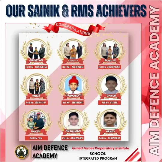 AIM Defence Academy Sainik & RMS Achievers – Abhigyan, Nakaditya, Shabd Ali, Ankit, HarmanJot, Daksh, Anshuman, Arnav